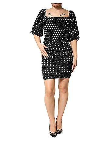Patrizia Pepe Black White Polka Dot Short Sleeves Mini Women's Dress (view 1)