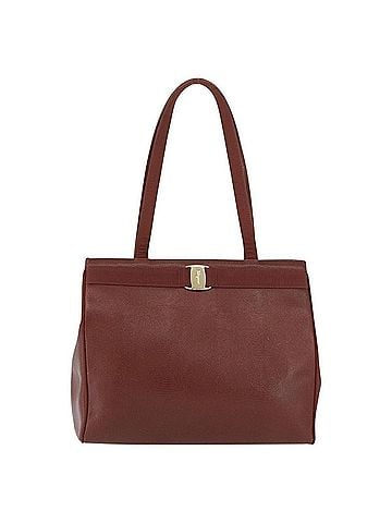 Salvatore Ferragamo Vala Tote Embossed Leather Brown Leather Tote Bag Bag (view 1)