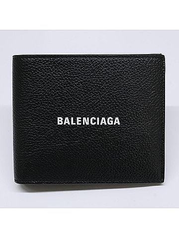 Balenciaga BALENCIAGA 594549 Cash Square Folded Grain Calfskin Fold Wallet (Bi-fold wallet without coin pocket) Black/White Men's (view 1)