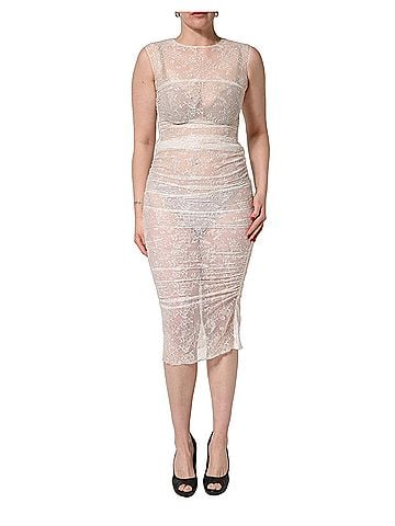 Dolce & Gabbana Basic White Floral Lace Sheer Sleeveless Midi Women's Dress (view 1)