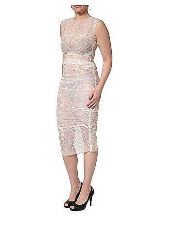 Dolce & Gabbana Basic White Floral Lace Sheer Sleeveless Midi Women's Dress (view 2)