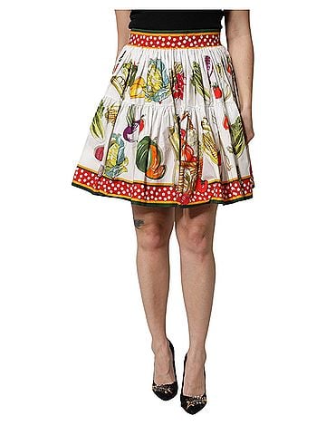 Dolce & Gabbana Basic Multicolor Vegetable Print Short Poplin Mini Women's Skirt (view 1)