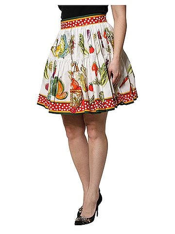 Dolce & Gabbana Basic Multicolor Vegetable Print Short Poplin Mini Women's Skirt (view 2)