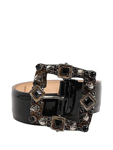 Dolce & Gabbana Basic Black Leather Crystal Metal Buckle Women's Belt (view 1)