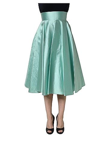 Dolce & Gabbana Basic Green Satin High-Waisted Pleated A-line Midi Women's Skirt (view 1)