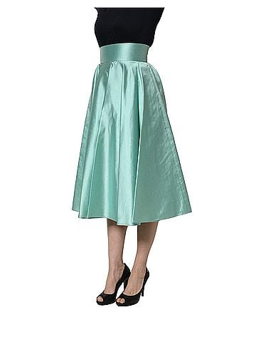 Dolce & Gabbana Basic Green Satin High-Waisted Pleated A-line Midi Women's Skirt (view 2)