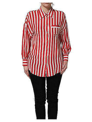 Dolce & Gabbana Basic Red White Striped Long Sleeve Silk Blouse Women's Top (view 1)