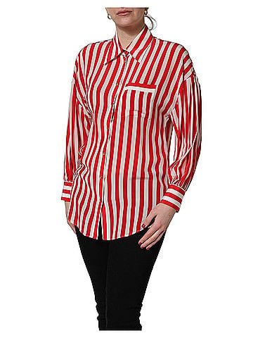 Dolce & Gabbana Basic Red White Striped Long Sleeve Silk Blouse Women's Top (view 2)
