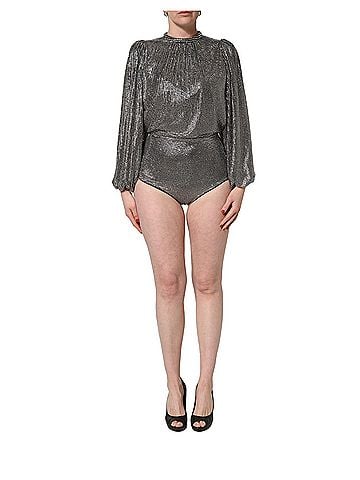 Dolce & Gabbana Basic Silver Rhinestones Long Sleeves Bodysuit Mini Women's Dress (view 1)