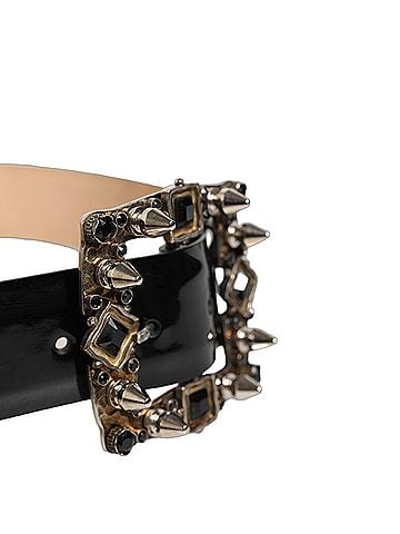 Dolce & Gabbana Basic Black Leather Crystal Metal Buckle Women's Belt (view 2)