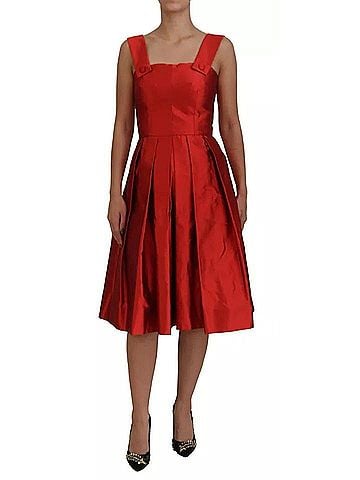 Dolce & Gabbana Basic Red A-line Pleated Midi Satin Silk Women's Dress (view 1)