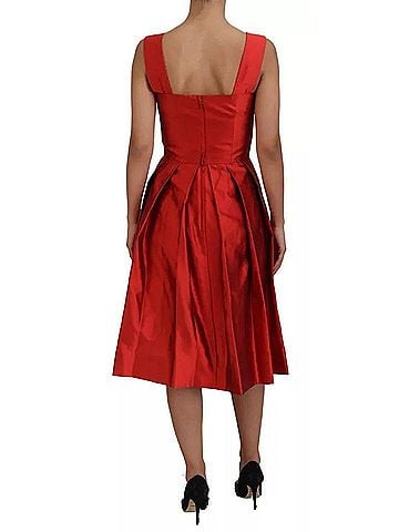 Dolce & Gabbana Basic Red A-line Pleated Midi Satin Silk Women's Dress (view 2)