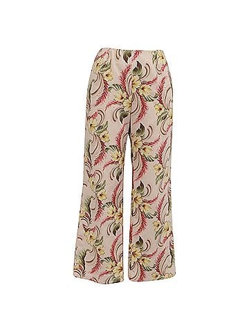 Oscar De La Renta Oscar De La Renta Floral-Print Wide-Leg Trousers in Multicolor Linen (view 1)