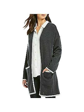 Eileen Fisher Merino Wool Jersey Edged Long Sleeve Cardigan Open Front Topper Cardigan (view 1)