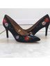 A New Day 100% Velvet Floral Black Red Heels Size 8 1/2 - photo 3