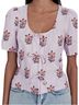 Rhode 100% Linen Floral Purple Short Sleeve Blouse Size L - photo 1