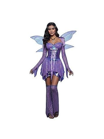 Dolls Kill NWT Trickz N’ Treatz Purple Fairy Sequin Corset Mini Dress w/Wings  & Garters Set | Cyber Y2K Rave  Casual Dress (view 1)