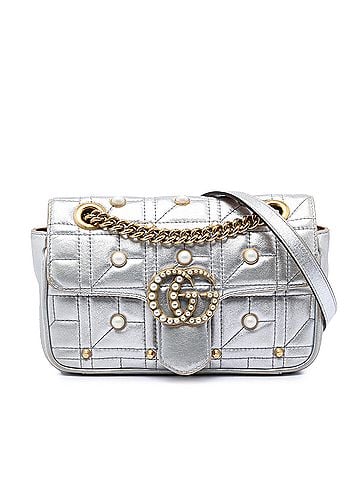 Gucci Small Pearly GG Marmont Pearl Studded Matelasse Leather Shoulder Bag (view 1)