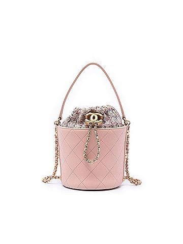 Chanel Small CC Calfskin and Tweed Drawstring Bucket Bag (view 1)