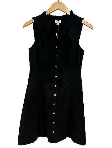 J.Crew Factory Store Ruffle Neck Tie Sleeveless Button-Front Black Mini Dress Casual Dress (view 1)