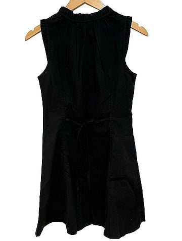 J.Crew Factory Store Ruffle Neck Tie Sleeveless Button-Front Black Mini Dress Casual Dress (view 2)