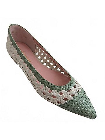 Pretty Ballerinas Women's Ella Ballet Flats in Cream/ Green (view 2)
