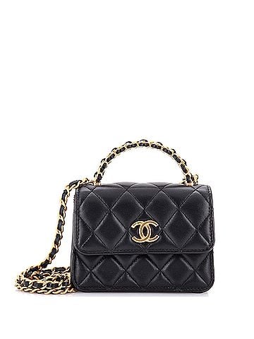 Chanel Woven Top Handle CC Flap Clutch on Chain Quilted Lambskin Small (view 1)