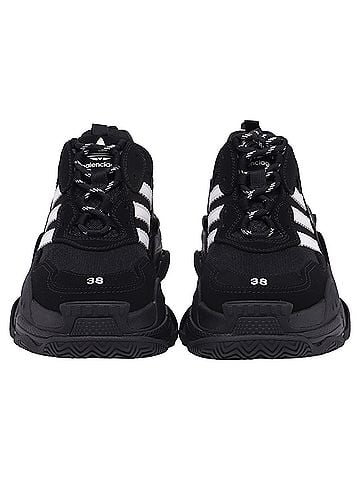 Balenciaga  Balenciaga x Adidas Triple S Sneakers in Black Polyester (view 2)