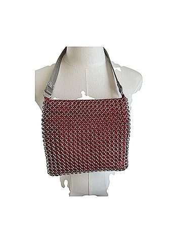 Whiting & Davis Interlocking Chainmail Mesh red satin Shoulder Bag (view 1)