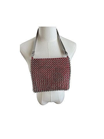 Whiting & Davis Interlocking Chainmail Mesh red satin Shoulder Bag (view 2)