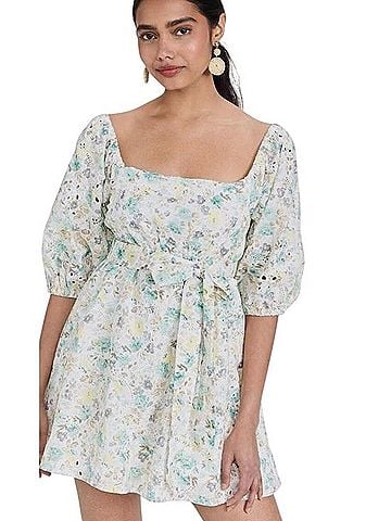 Minkpink Square Neck Puff-Sleeve Eyelet Dress Casual Dress (view 1)