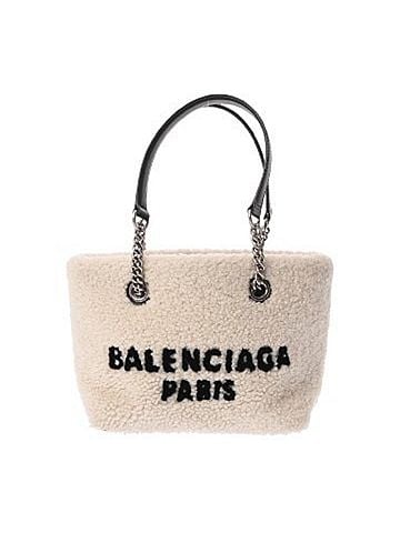 Balenciaga BALENCIAGA Duty-Free Small Tote Bag, White/Black, 759941, Women's, Boa Leather A Rank, Used, Ginzo (view 1)