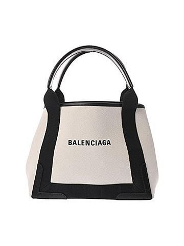 Balenciaga BALENCIAGA Navy Cabas S White Black 339933 Women's Canvas Leather Handbag A Rank Used Ginzo (view 1)