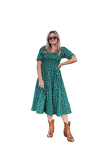 Hill House Hill House Nesli Nap Dress Dress in Emerald Trellis  Casual Dress (view 1)