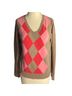IZOD 100% Cotton Argyle Brown Pink Red Pullover Sweater Size M - photo 1