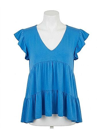 Entro Tiered Ruffle Babydoll Top in French Blue (view 1)