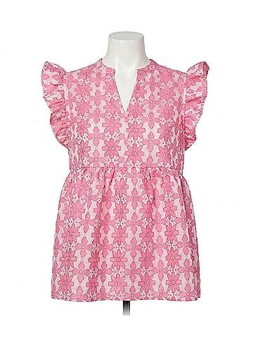 Entro Floral Jacquard Ruffle Top in Pink (view 1)