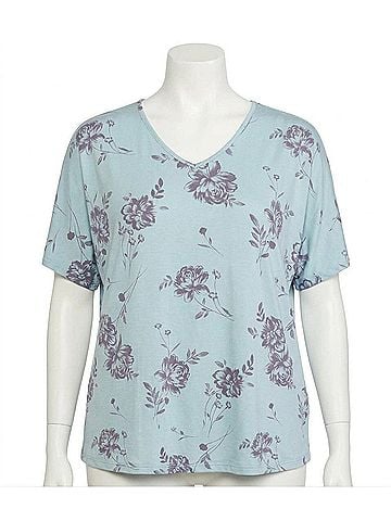 Entro Floral V-Neck Top - Plus in Blue (view 1)