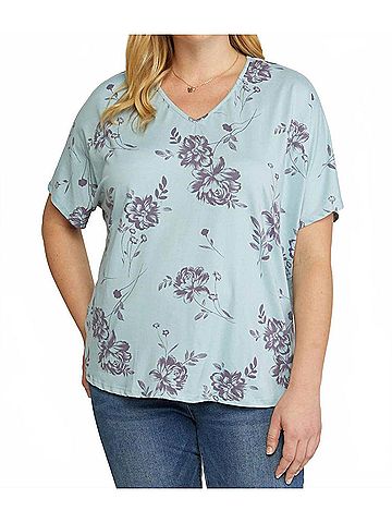 Entro Floral V-Neck Top - Plus in Blue (view 2)