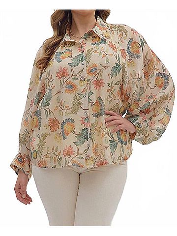 Entro Floral Print Long Sleeve Button-Down Top in Ivory (view 2)