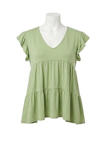 Entro Tiered Ruffle Babydoll Top in Sage (view 1)