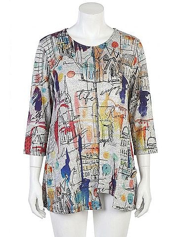 Jess & Jane Mirage Fine Knit Contrast Seam Top in Multi (view 1)