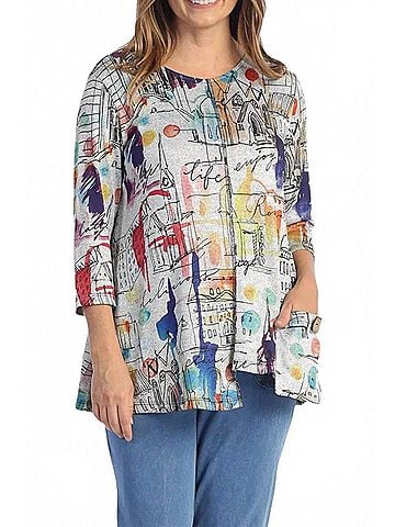 Jess & Jane Mirage Fine Knit Contrast Seam Top in Multi (view 2)