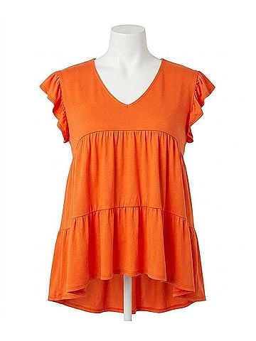 Entro Tiered Ruffle Babydoll Top in Orange (view 1)