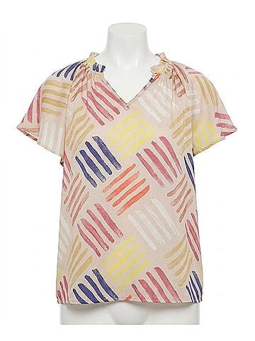 Entro V-Neck Flutter Sleeve Blouse in Latte (view 1)