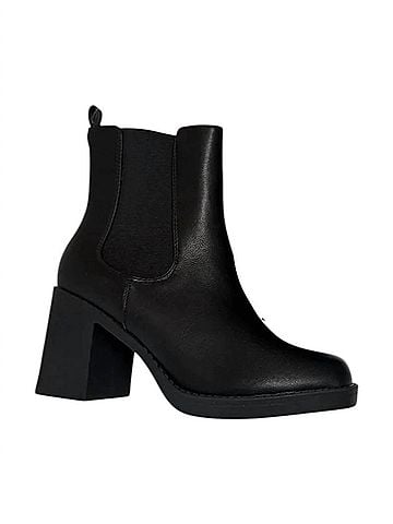 Top Moda Women's Leather Brown Toe Bootie in Black Black (view 1)