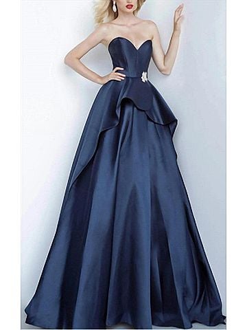 Jovani Jovani Strapless Ballgown With Peplum in Navy (view 2)