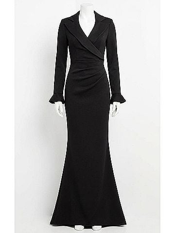 Jovani Long Sleeve V Neck Evening Dress in Black (view 1)