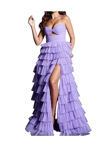 Jovani Ruffled Tulle Prom Dress in Purple (view 2)