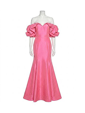 Jovani Off The Shoulder Ruffled Sleeves Mermaid Gown in Pink (view 1)